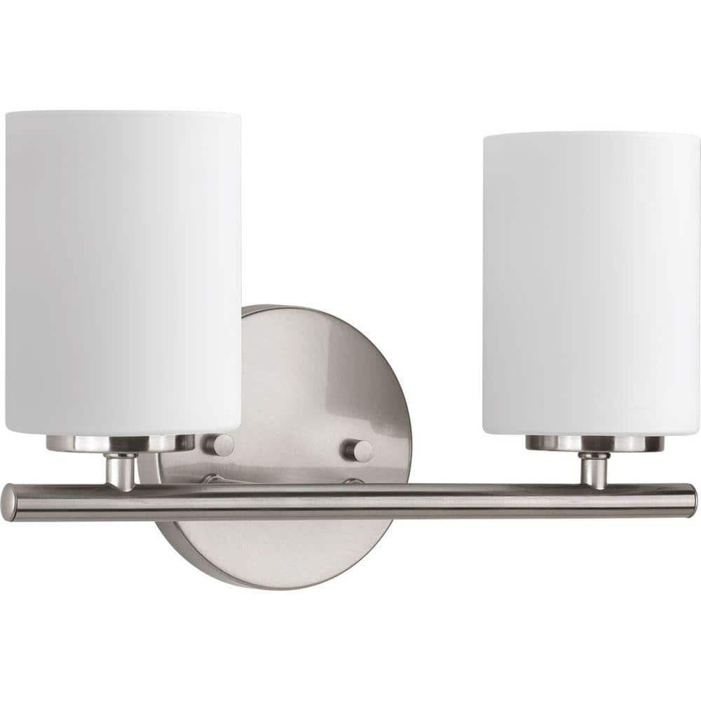 Progress Lighting Replay 2-Light Bath Vanity, Brushed Nickel, Porcelain Shade