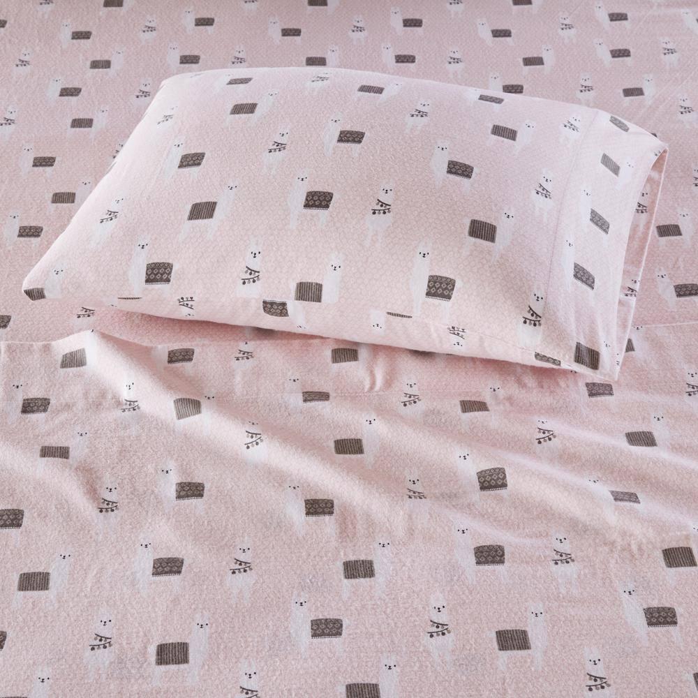 Intelligent Design Twin XL Cozy Soft Cotton Flannel Printed Sheet Set Pink Llamas