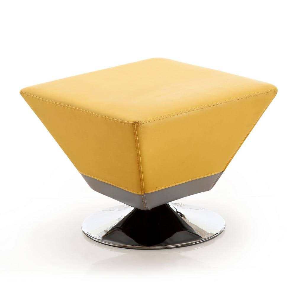 Diamond Swivel Ottoman Yellow - Manhattan Comfort: Faux Leather Upholstered, Metal Frame, No Assembly Required