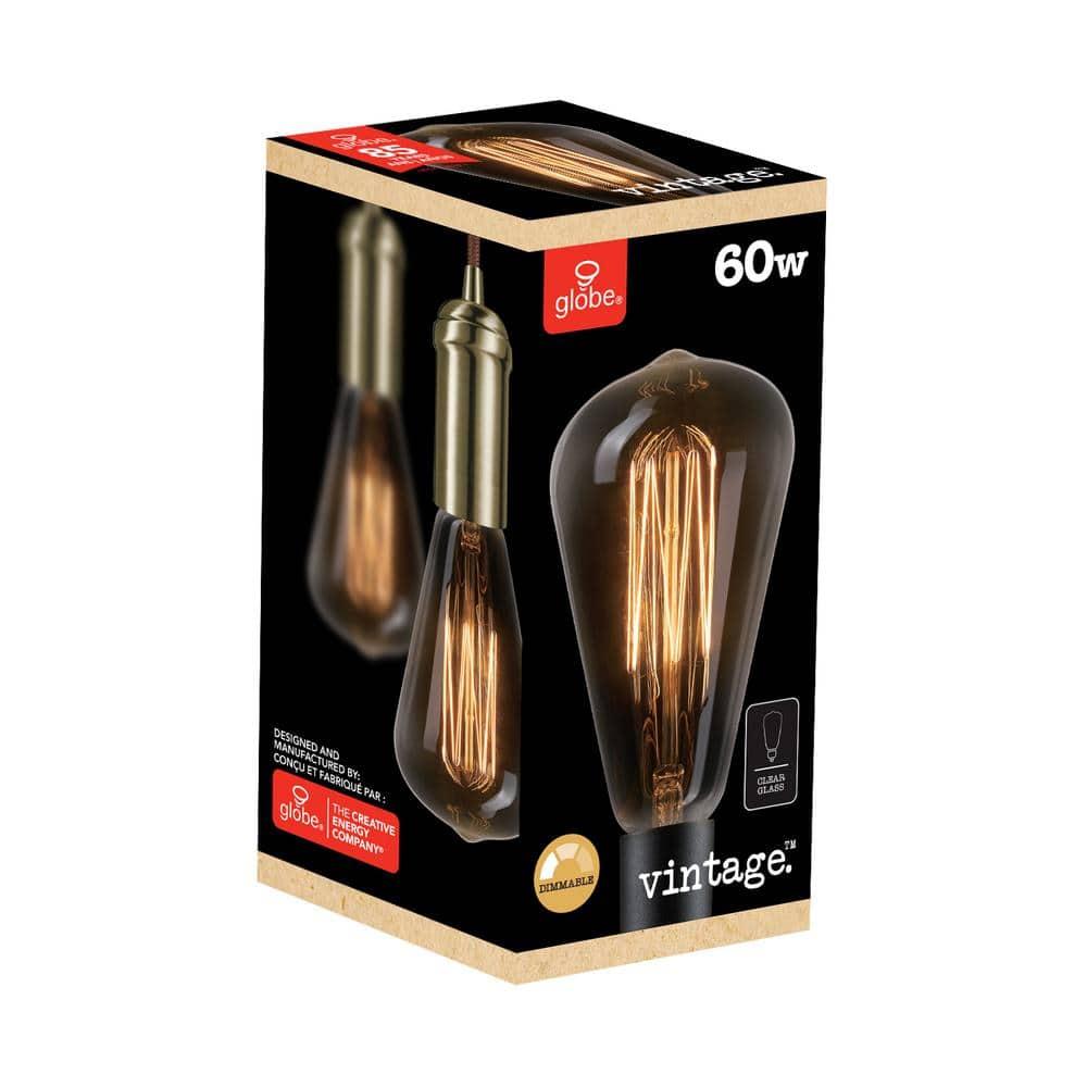 Globe Electric 60W Vintage Edison S-Type Clear Glass Dimmable Incandescent Light Bulb, 83008