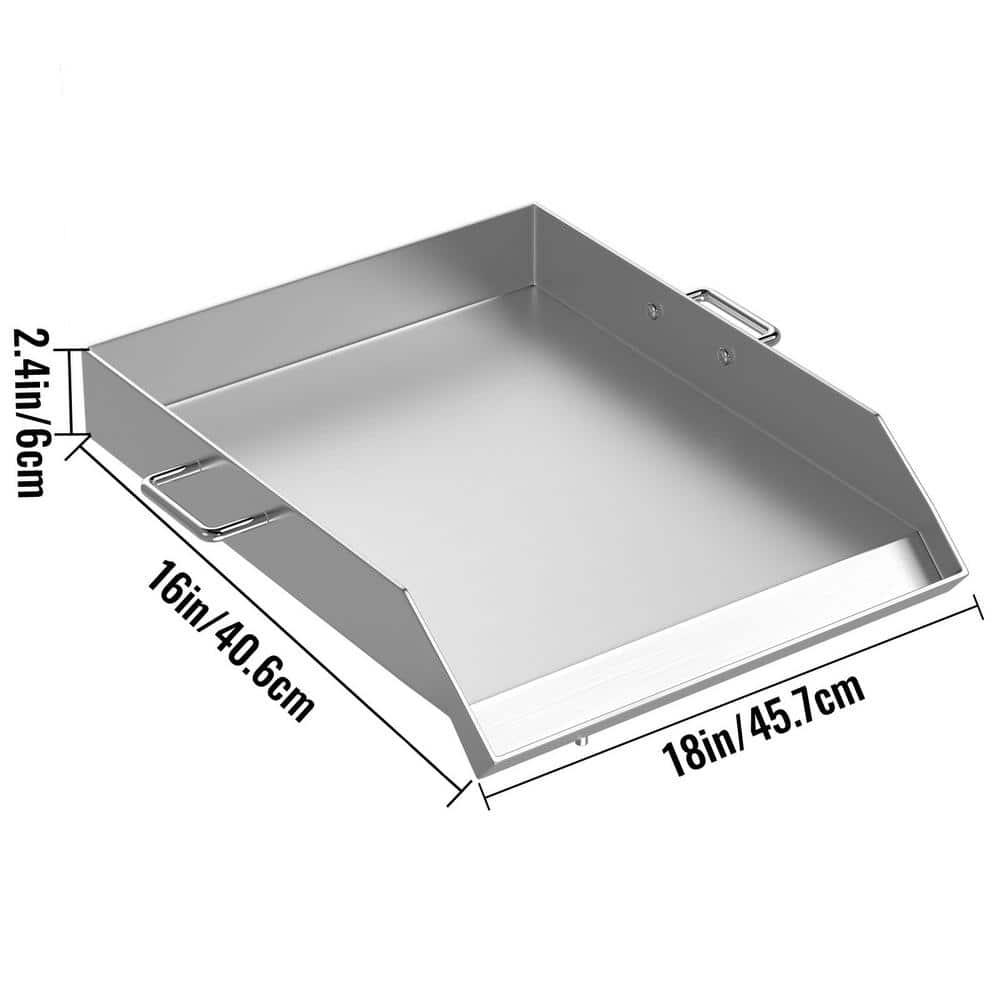 VEVORbrand Stainless Steel Griddle,18" X 16" Universal Flat Top Rectangular Plate, BBQ Charcoal/Gas Grill with 2 Handles and Grease Groove with for Camping, Tailgating and Parties