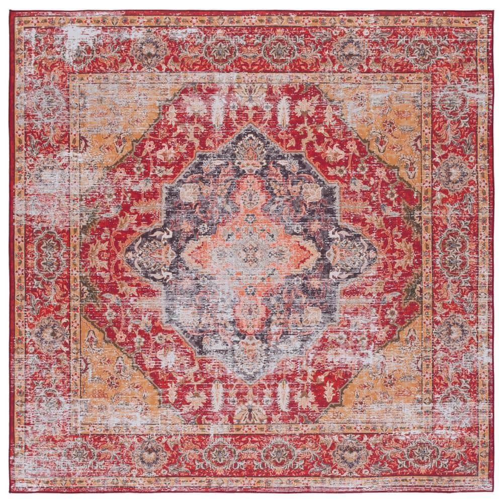 Tucson TSN131 Power Loomed Machine Washable Area Rug - Rust/Gold - 6'x6' - Safavieh.