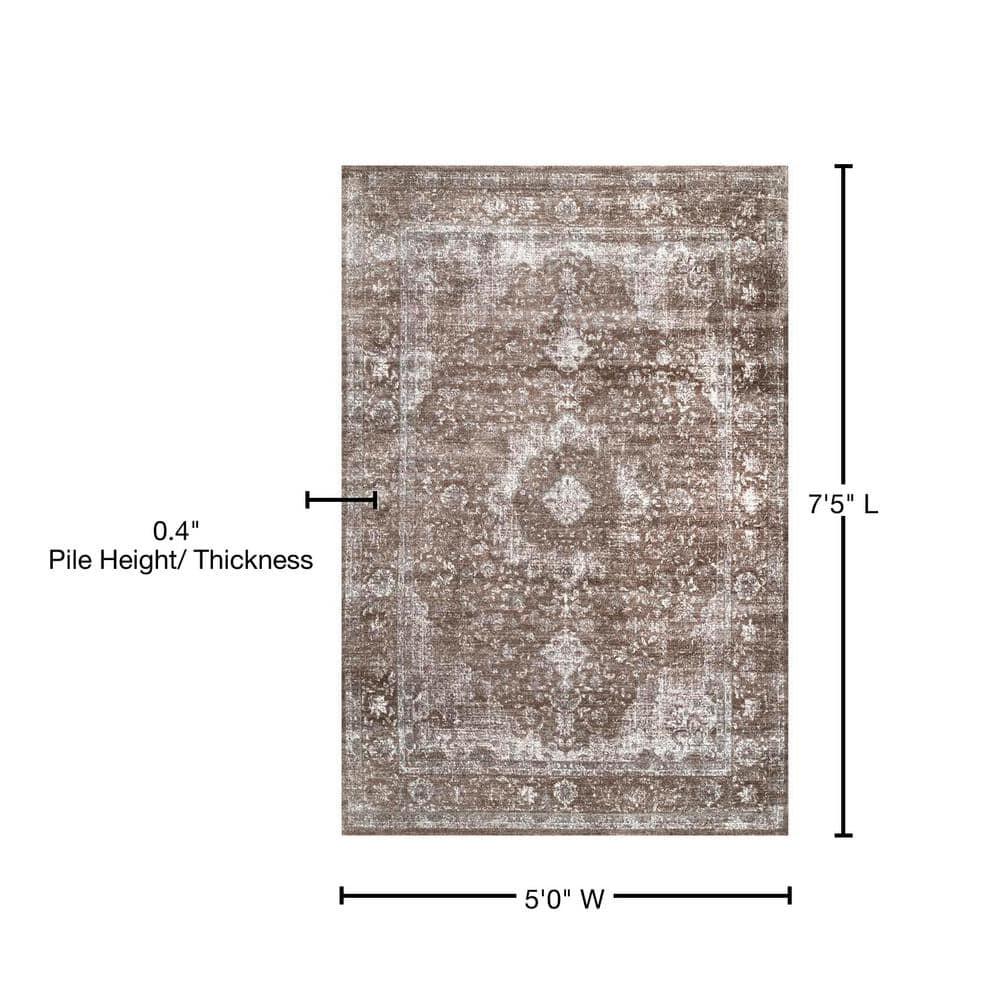 Nuloom Verona Oriental/Persian 5x7 Indoor Area Rug for Living Room Bedroom Dining Room Kitchen, Brown/Off White