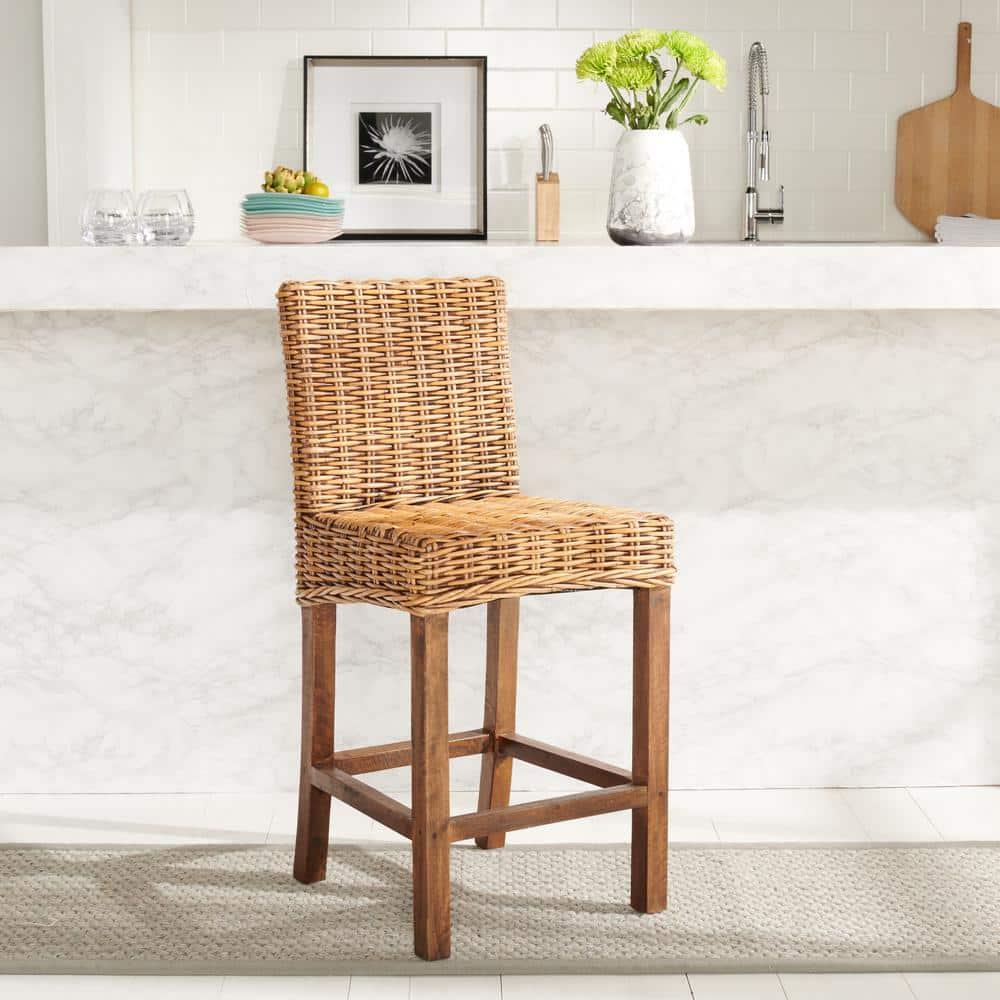 Tobie Rattan Counter Stool - White Washed - Safavieh