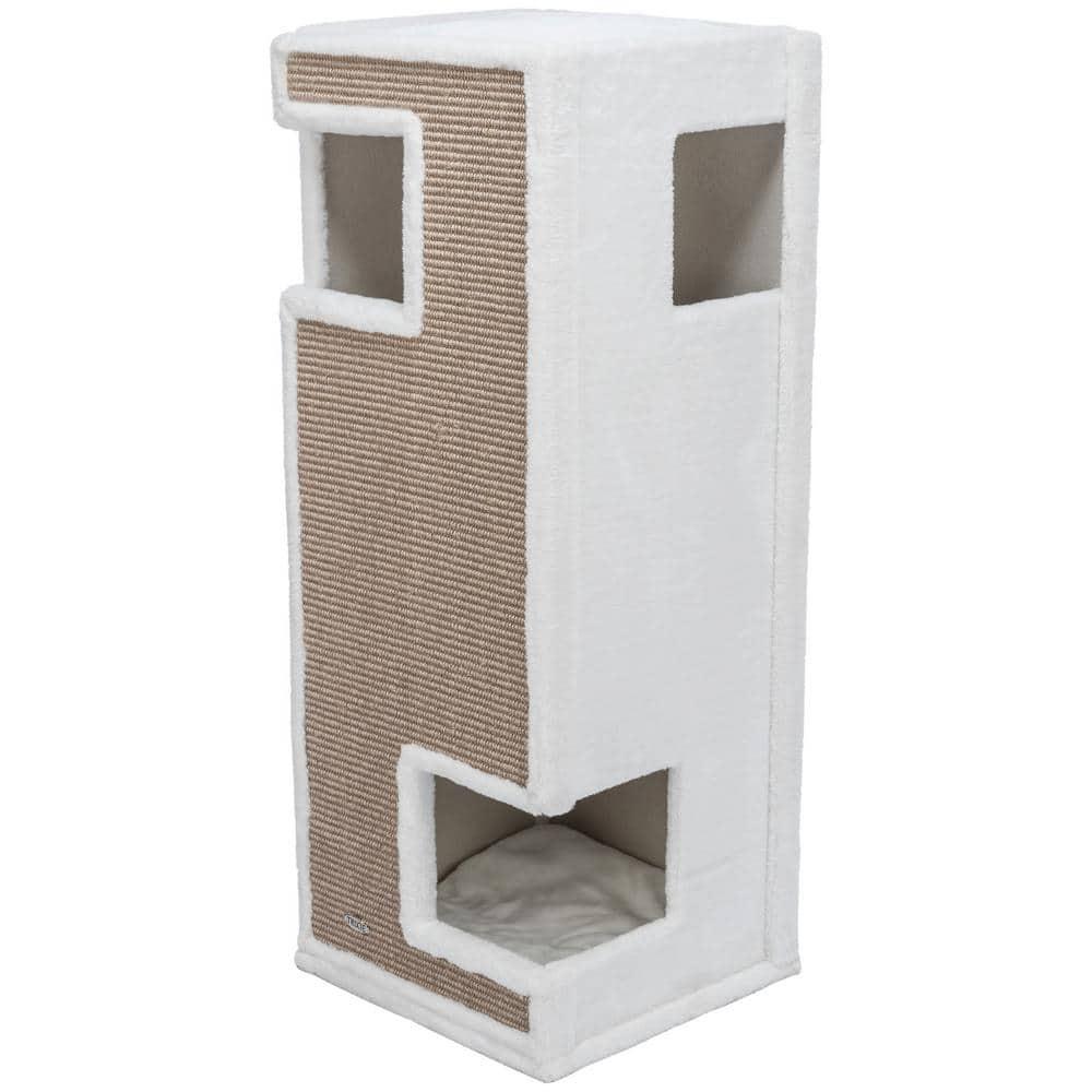 TRIXIE Gerardo Plush & Sisal 3-Story 39.4" Cat Condo Tower with Removable Cushions, Brown-White