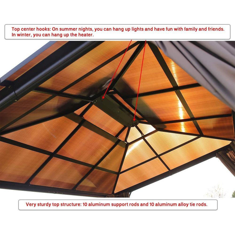 Erommy 10' x 13' Double Roof Hardtop Gazebo, Aluminum Frame Polycarbonate Roof