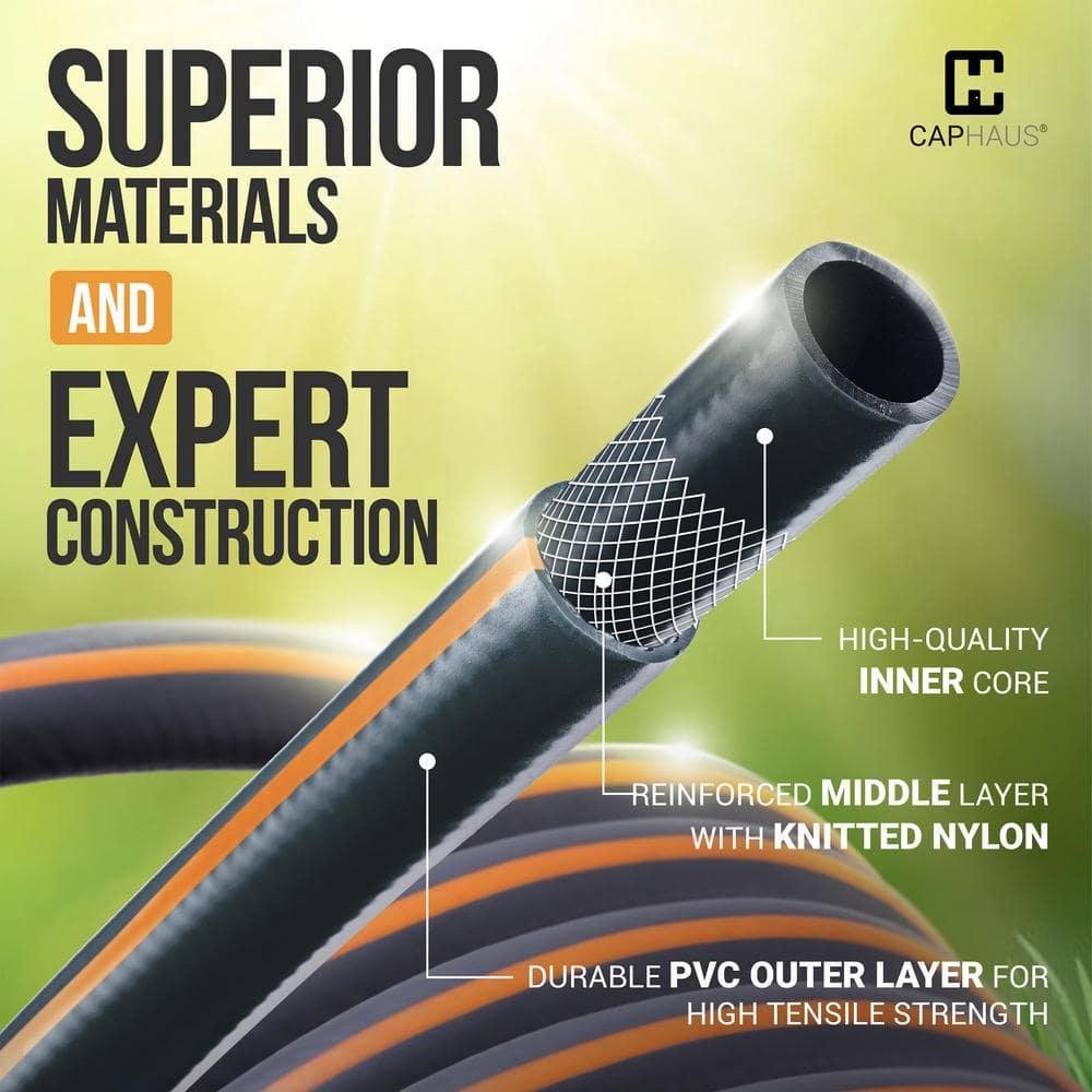 CAPHAUS 50ft Garden Hose Manguera de Agua de 5/8 de Pulgada con Accesorios de Latón Macizo de 3/4 de Pulgada, Construcción a Prueba de Fugas, Manguera Liviana y Flexible de PVC Duradera para Exteriores, Presión de Trabajo de 350 PSI para Todo Clima