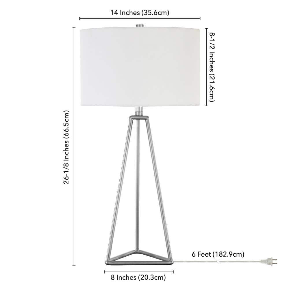 Evelyn&Zoe Gio 26.13" Tall Table Lamp with Fabric Shade in Brushed Nickel/White