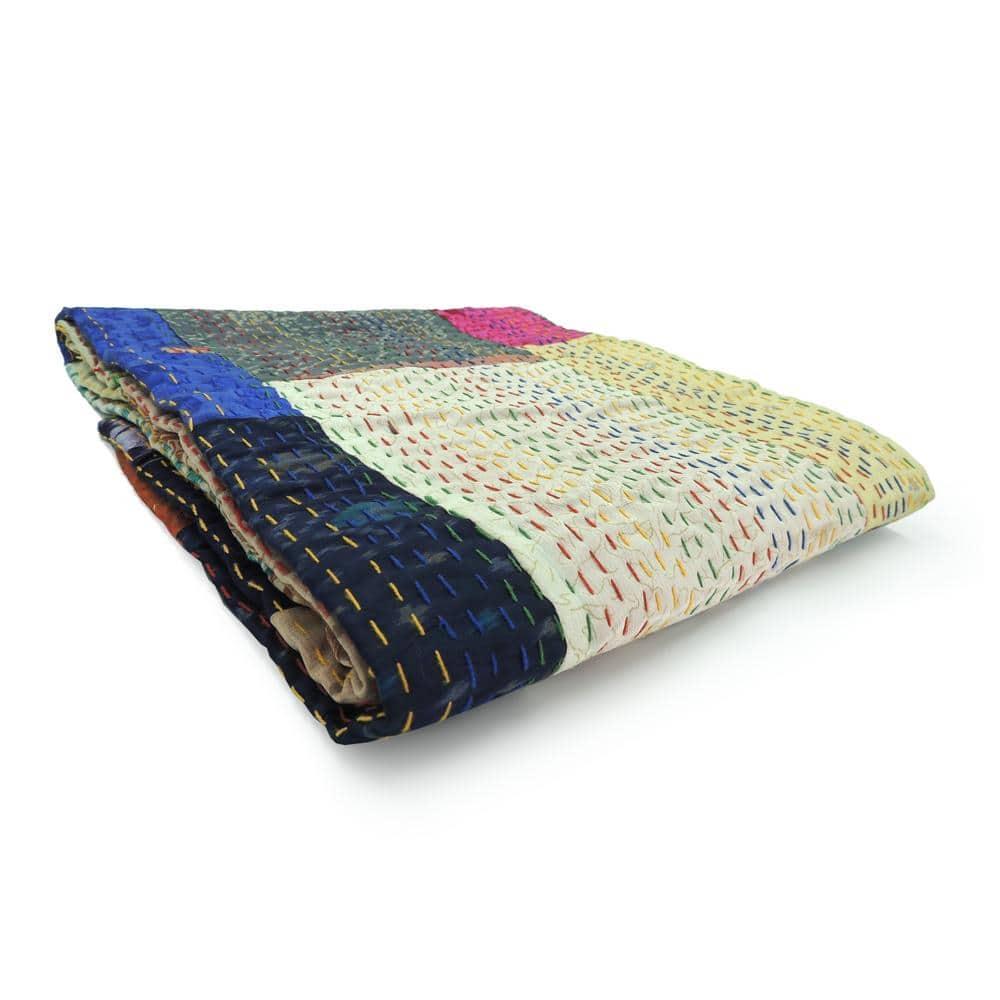 Rajani Home Handmade Kantha Silk Blend Throw Blanket