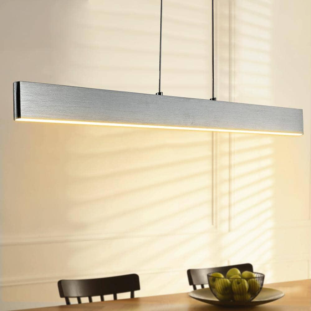 Draper 40" Dimmable Adjustable Integrated LED Metal Linear Pendant, Brushed Aluminum