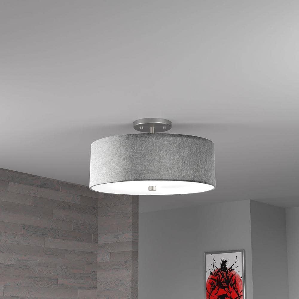 Everly 14'' Aged Brass Transitional Drum Semi-Flush Mount with White Shade