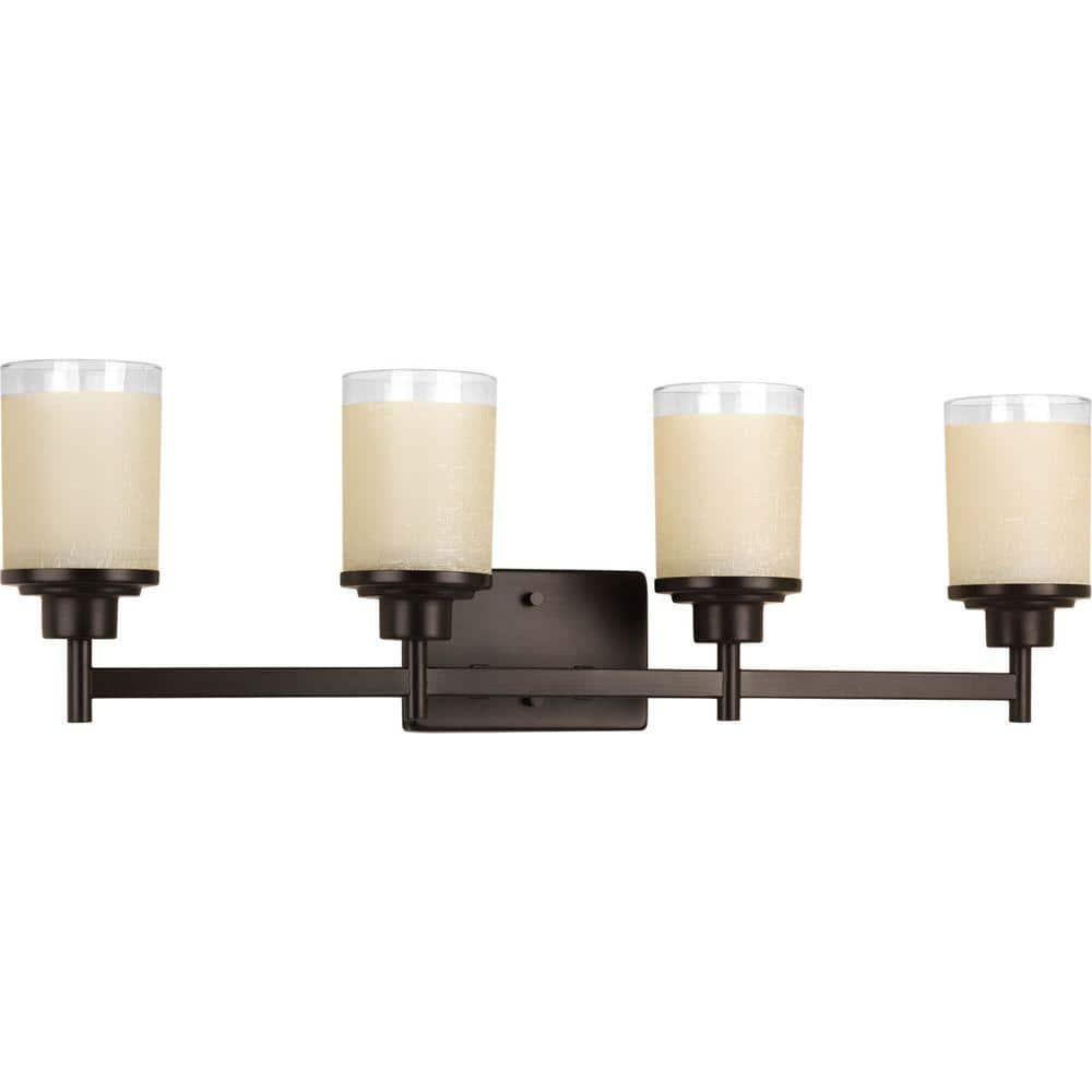 Progress Lighting Alexa Collection 4-Light Bath Fixture, Antique Bronze, White Linen Glass Shade