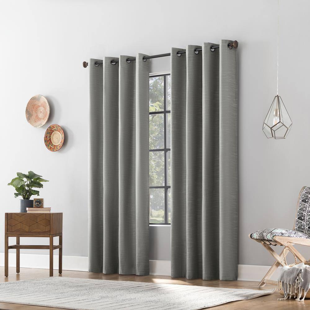 50"x63" Archaeo Total Blackout Textured Linen Blend Grommet Top Curtain Panel Gray