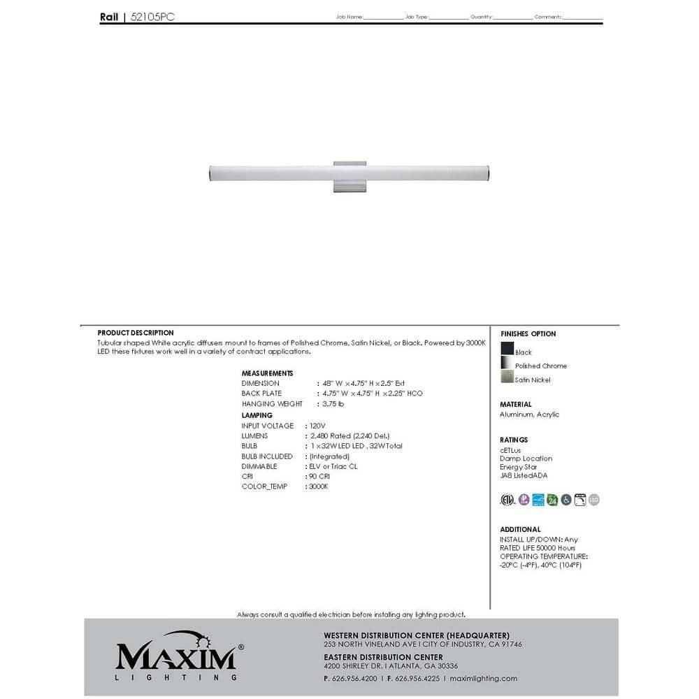 Maxim Lighting - Rail-LED Bath Vanity Light with Tubular White Diffusers-4.75