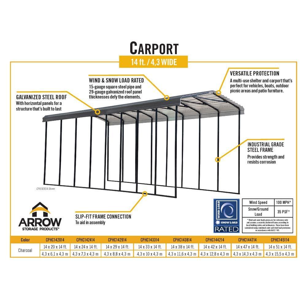 Arrow Arrow Carport, 14 ft. x 29 ft. x 14 ft.