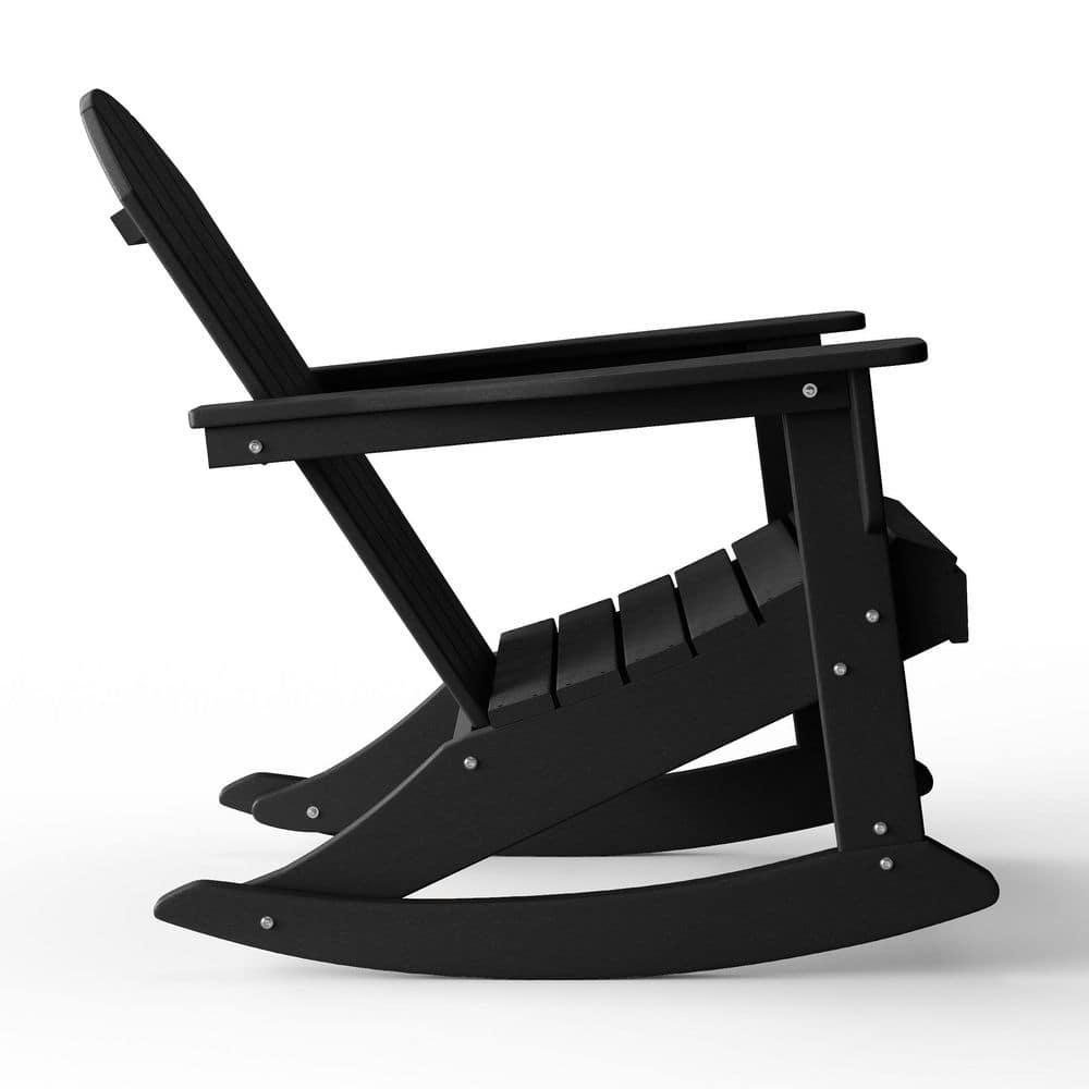 JUSTLET Plastic Adirondack Rocking Chair,HDPE All-Weather Outdoor Rocking Adirondack Chair for Porch, Patio, Balcony,Black