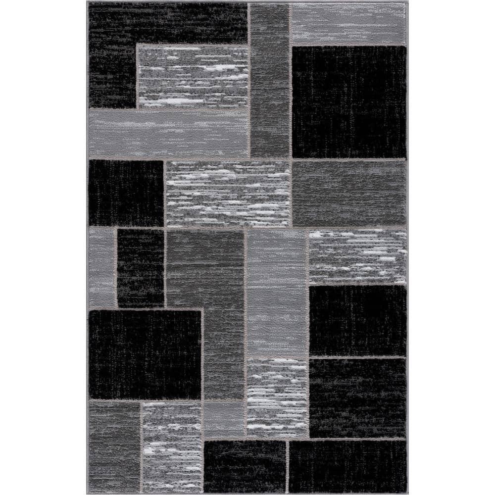 L'Baiet Verena Black Grey Graphic Geometric Color Block Mid-Century Modern Indoor 2' x 3' Area Rug