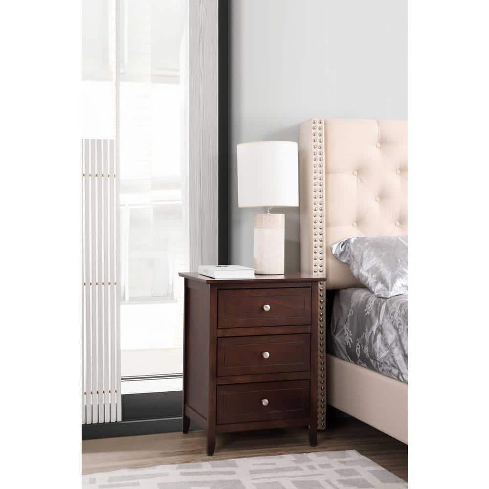 Passion Furniture Daniel 3-Drawer Cappuccino Nightstand (25 in. H x 19 in. W x 15 in. D)