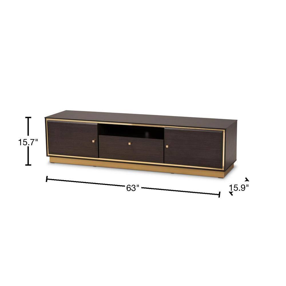Cormac Wood and Metal 2 Door TV Stand for TVs up to 60" Dark Brown - Baxton Studio: Media Console with Cable Management