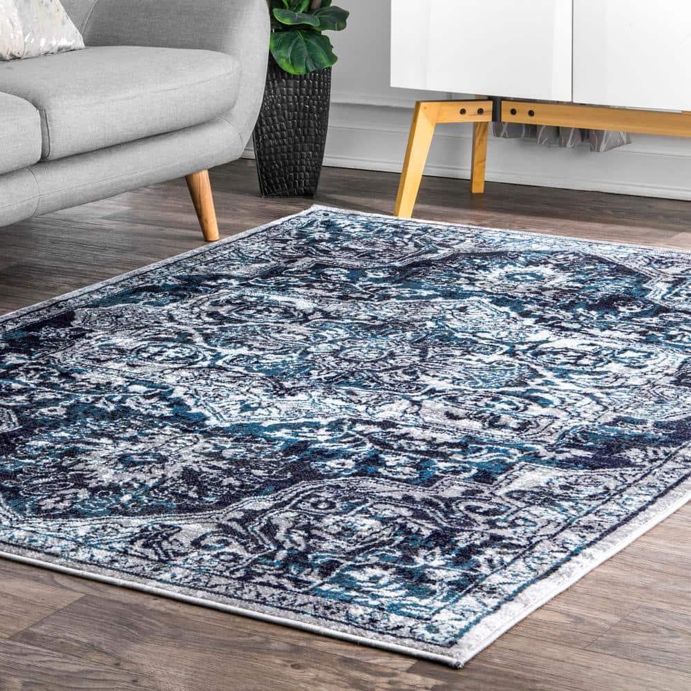Nuloom Maryanne Geometric 7x9 Indoor Area Rug for Living Room Bedroom Dining Room Kitchen, Blue/Ivory