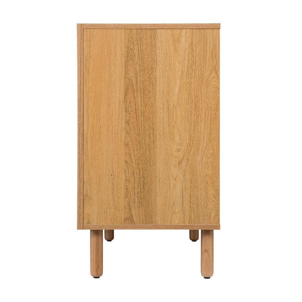 Sango Sango Orre 2-Drawer Solid Wood Nightstand, With Rattan, Cylicndrical Wooden Legs