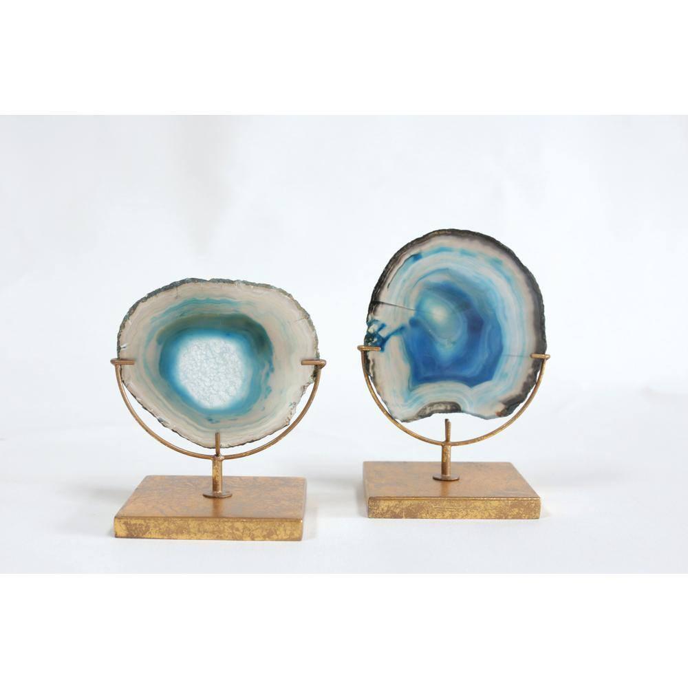 Storied Home Agate on Stand Blue 4" Includes 1 Stand Only: Luxury Glam Metal Sculpture, Indoor Decorative Object