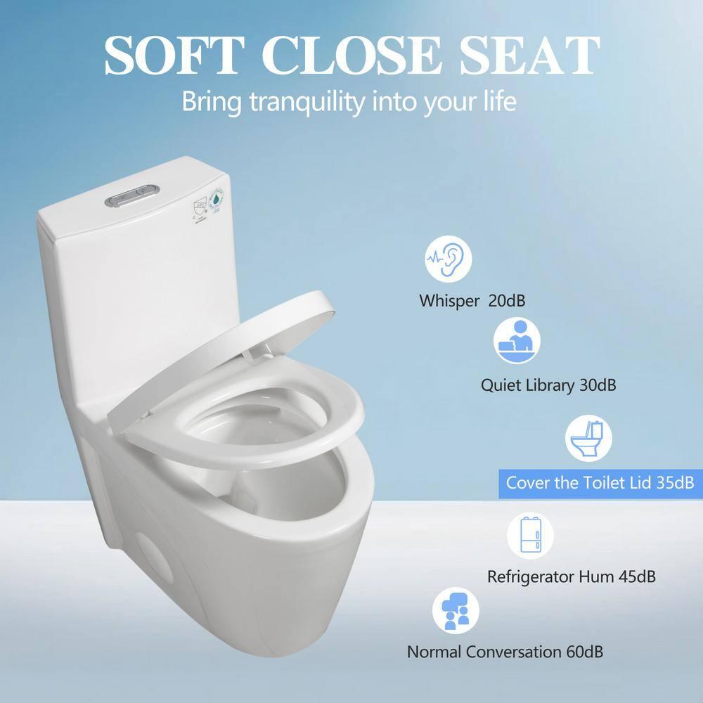One-Piece Toilet, 1.1/1.60 GPF Water-Efficient Dual-Flush Elongated Comfort Height Floor Mounted, Standard-Size Toilet With Soft Closing Seat Included