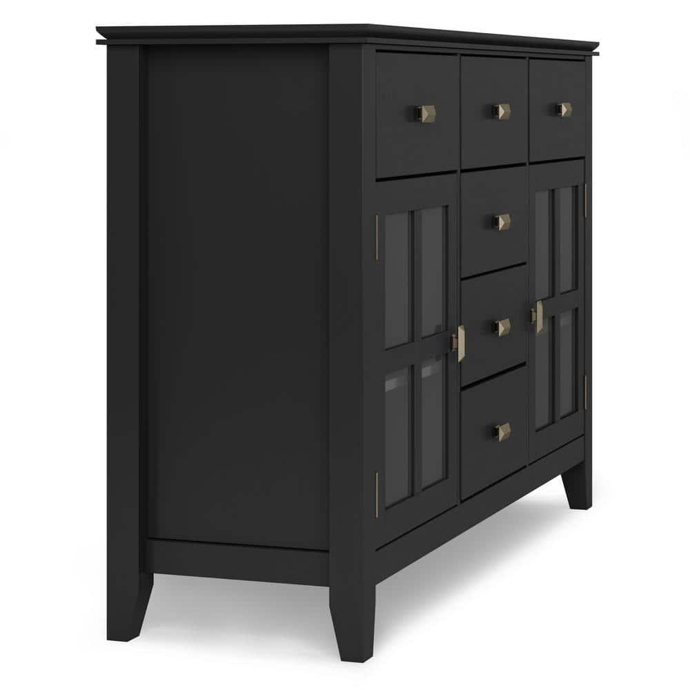 Simpli Home Artisan 54"W Solid Wood Sideboard Buffet with Tempered Glass Doors and 6 Drawers