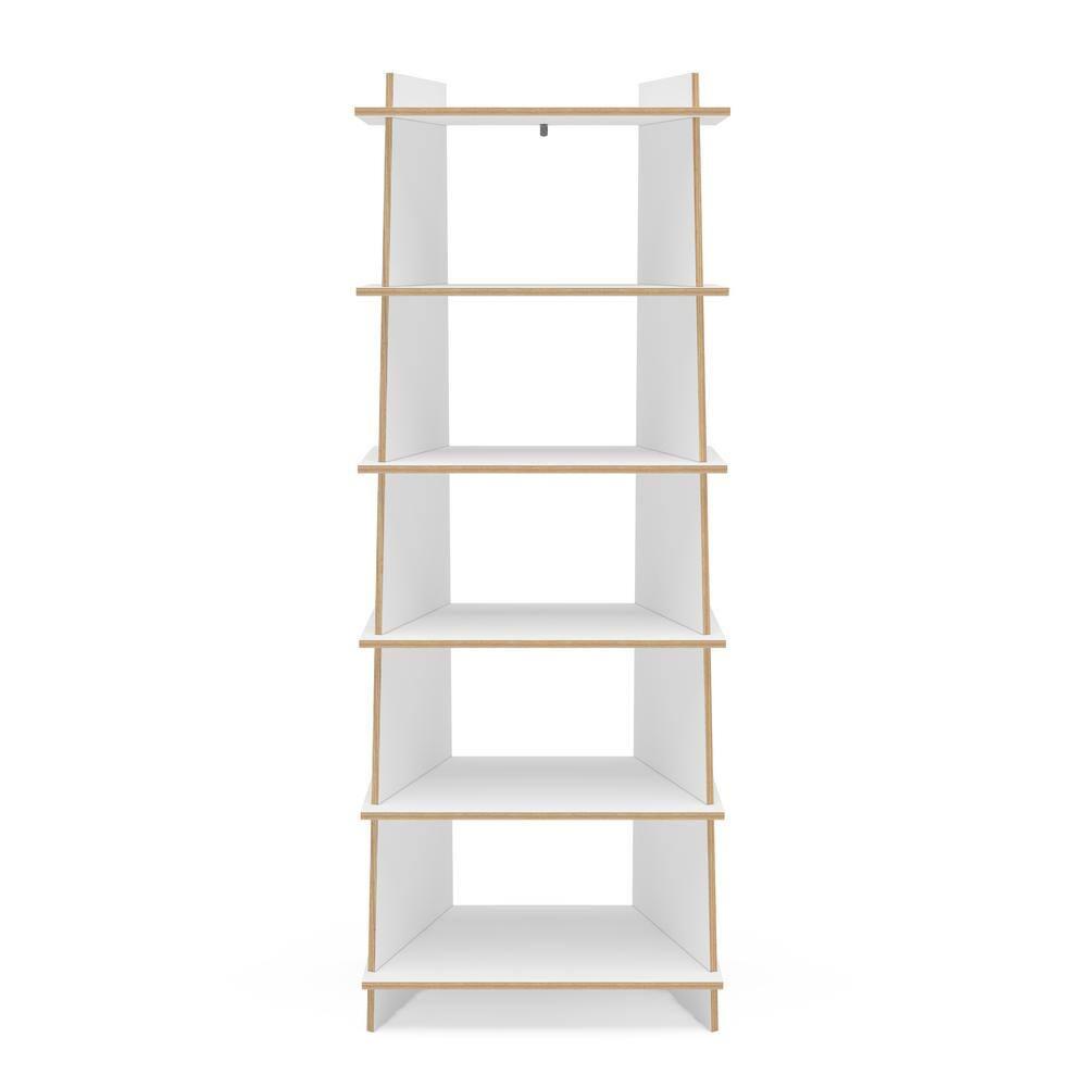 Polifurniture 69.65" Ecofriendly Jade 5 Shelf Bookcase White/Light Brown: MDF Ladder Bookshelves, 52.82 lbs