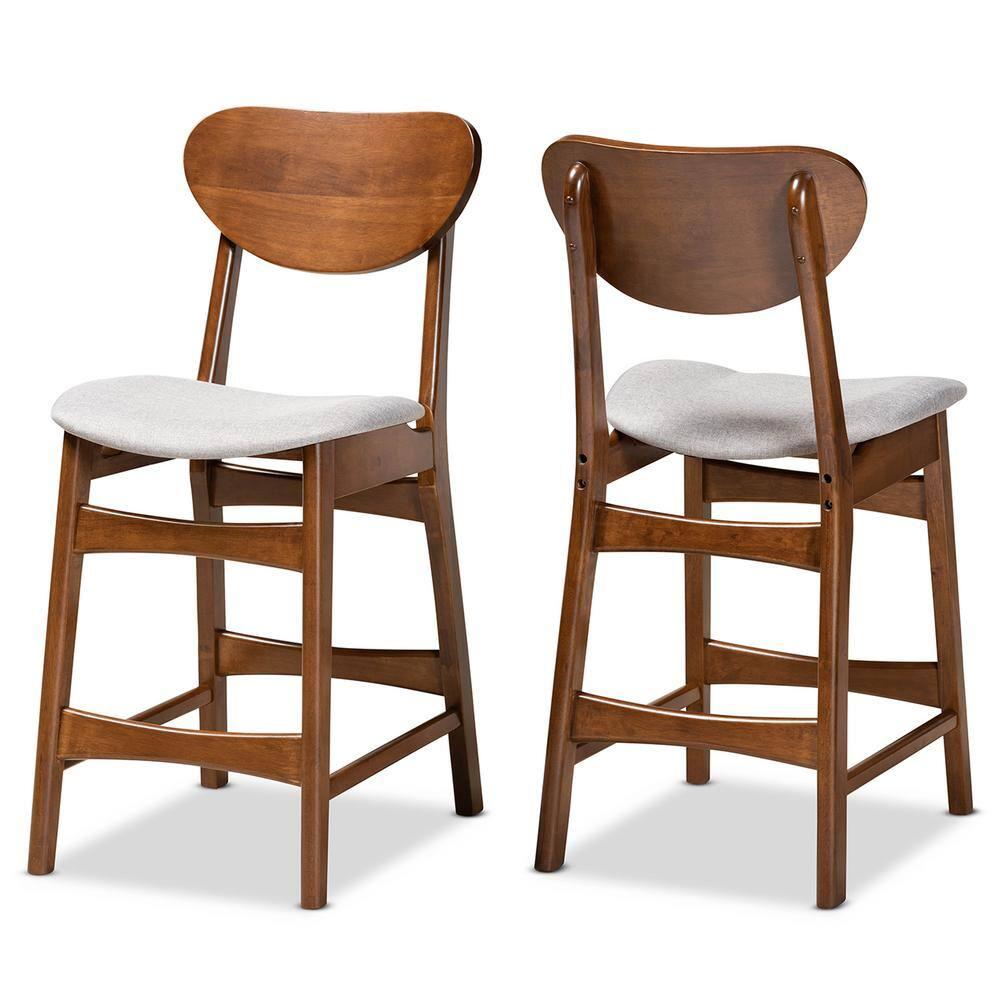2pc Katya Fabric Upholstered & Wood Counter Height Barstool Set - Baxton Studio: Walnut Finish, Polyester