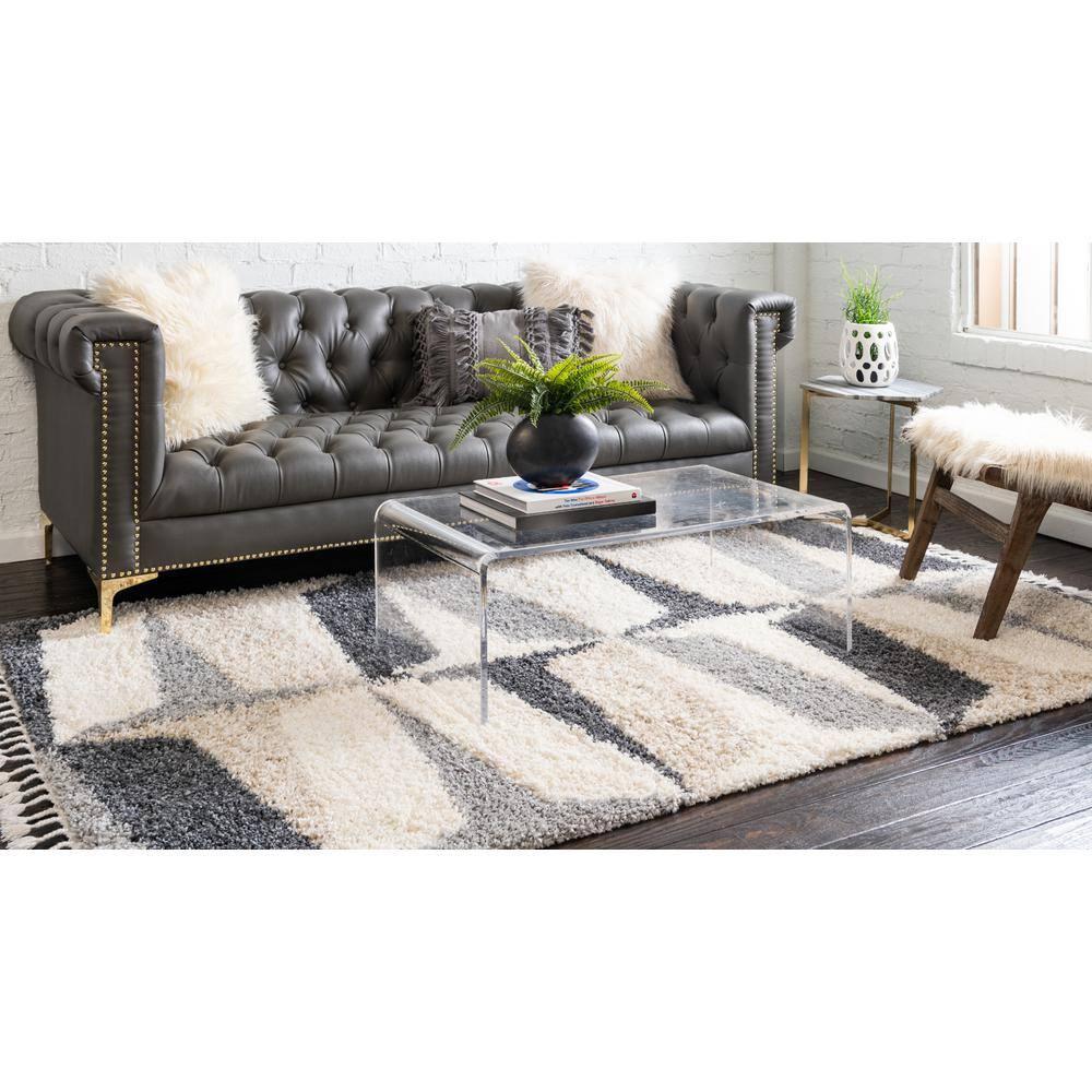 Unique Loom Hygge Shag Collection Area Rug - Balanced (4' 1" x 6' 1" Rectangle Gray/Ivory)