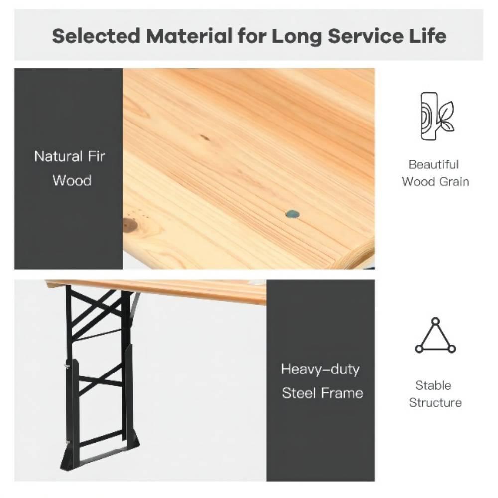 Costway 66.5" Outdoor Folding Wood Picnic Table Height Adjustable Metal Frame