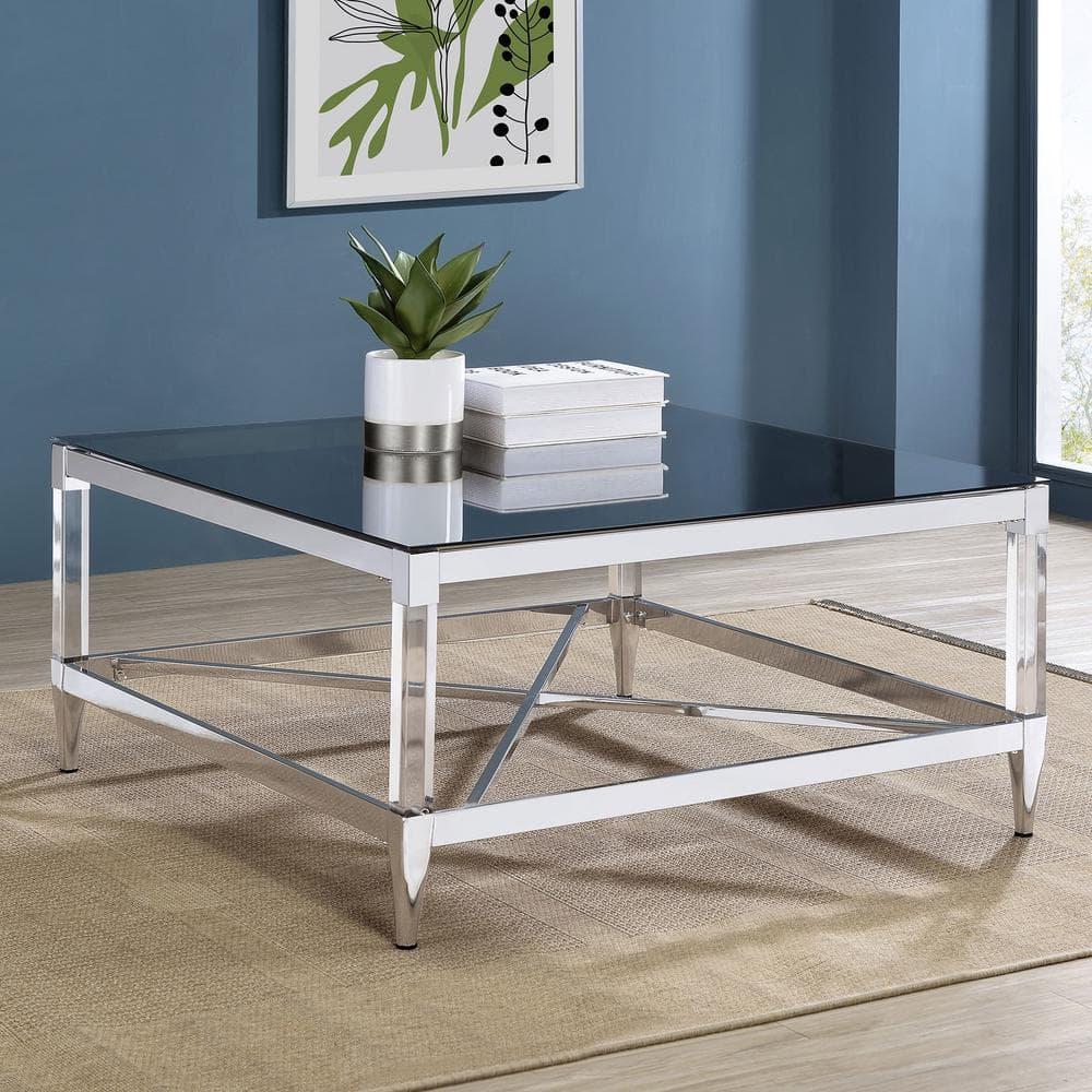 Coaster Lindley Square Metal Coffee Table Tempered Mirror Top Chrome