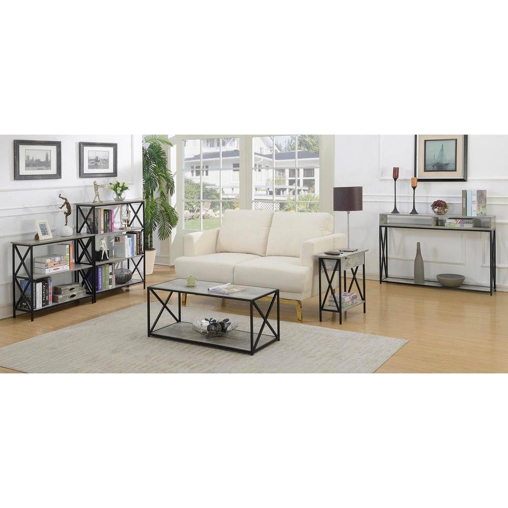 Convenience Concepts Tucson Flip Top End Table with Charging Station and Shelf, Faux Birch/Black