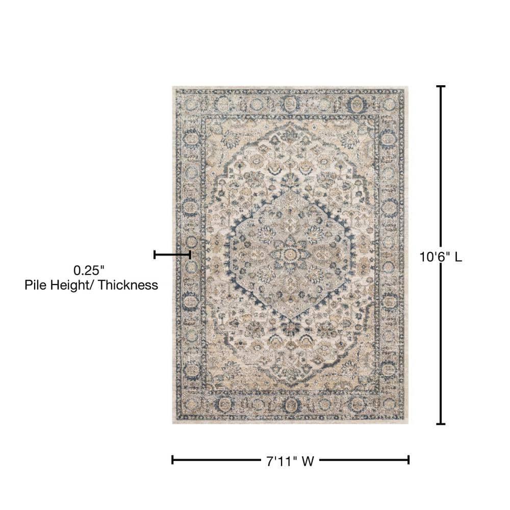 Teagan Natural and Light Grey Rectangular Oriental Area Rug