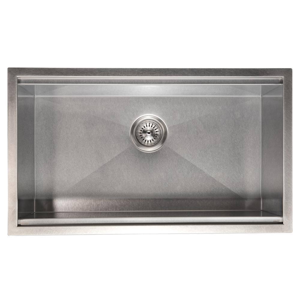 ZLINE 33 in. Garmisch Undermount Single Bowl Satin Stainless Steel Kitchen Sink with Bottom Grid and Accessories (SLS-33S)