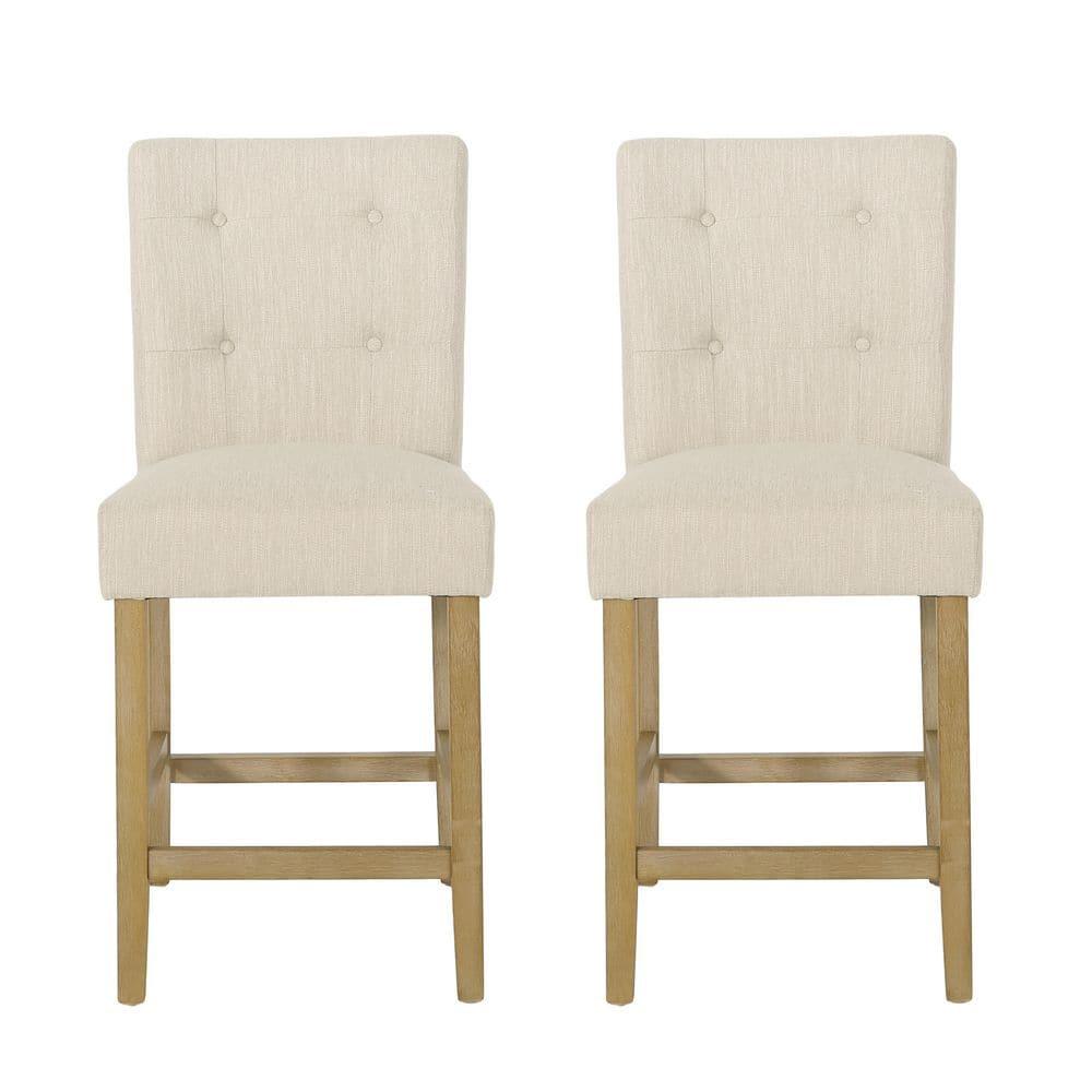 Noble House Darke Fabric Button Tufted Counter Stools, Set of 2, Beige and Weathered Brown