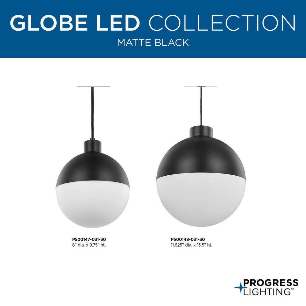 Progress Lighting Globe Collection 1-Light Pendant, Steel, Black Finish, Opal Glass Shade
