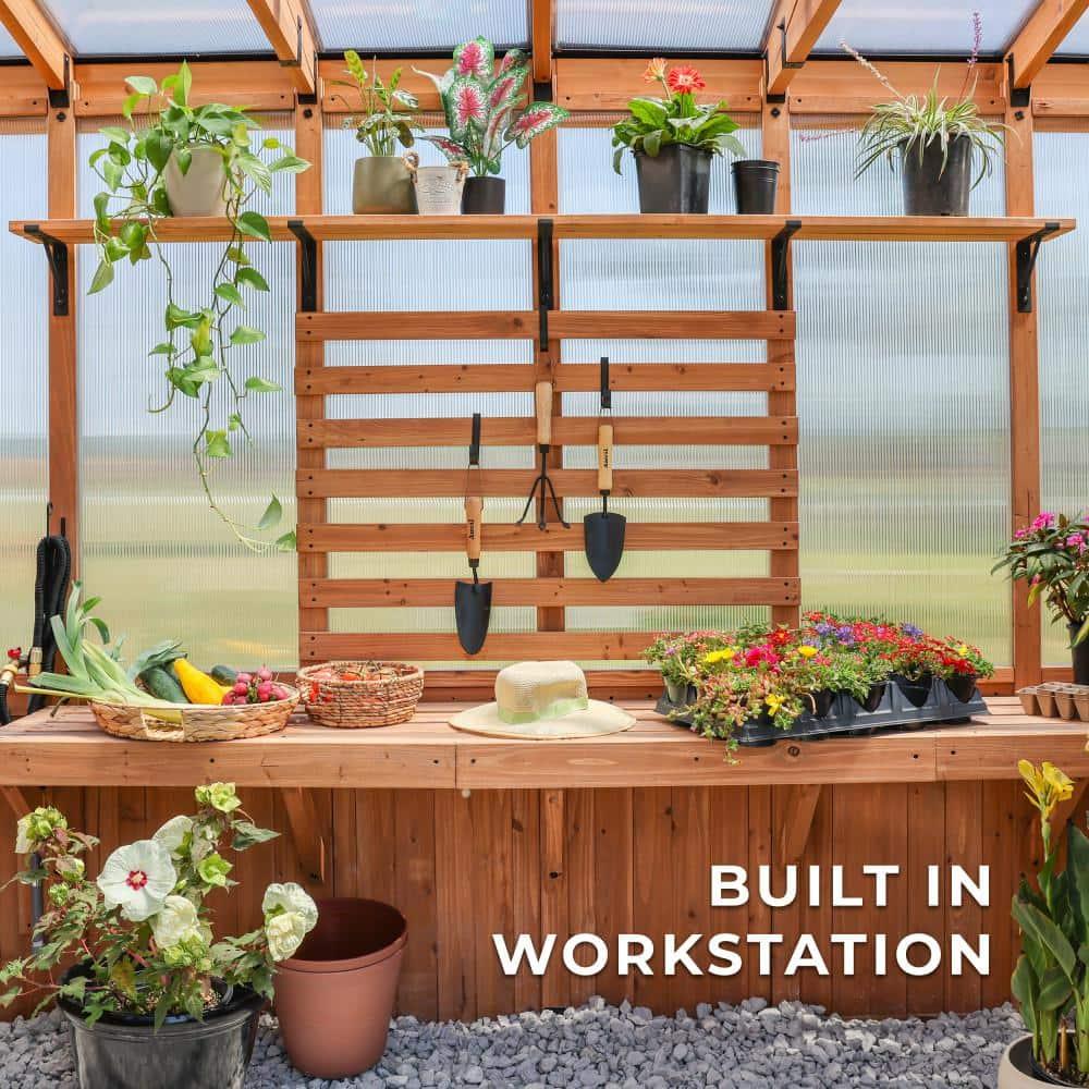 Backyard Discovery Poppy 11'x7' Cedar Wood and Polycarbonate Greenhouse Kit, PowerPort
