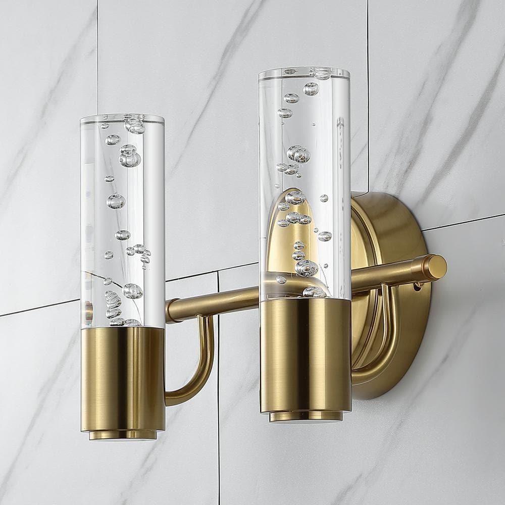 10.75" 2-Light Bolha Minimalist Bubble Acrylic/Iron Wall Sconce Light Brass/Gold - JONATHAN Y: ETL Listed, Modern Vanity Fixture