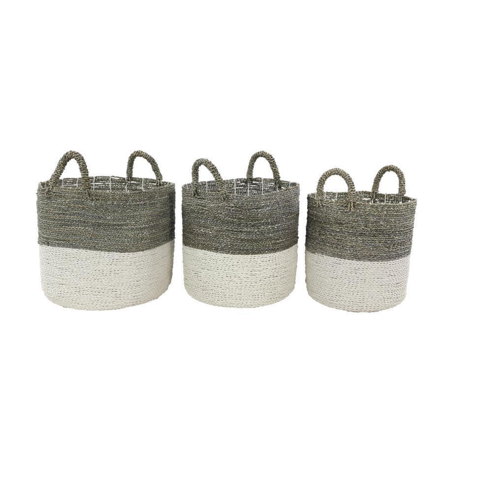 DecMode 17", 16", 14" White Sea Grass Contemporary Storage Basket, 3 - Pieces
