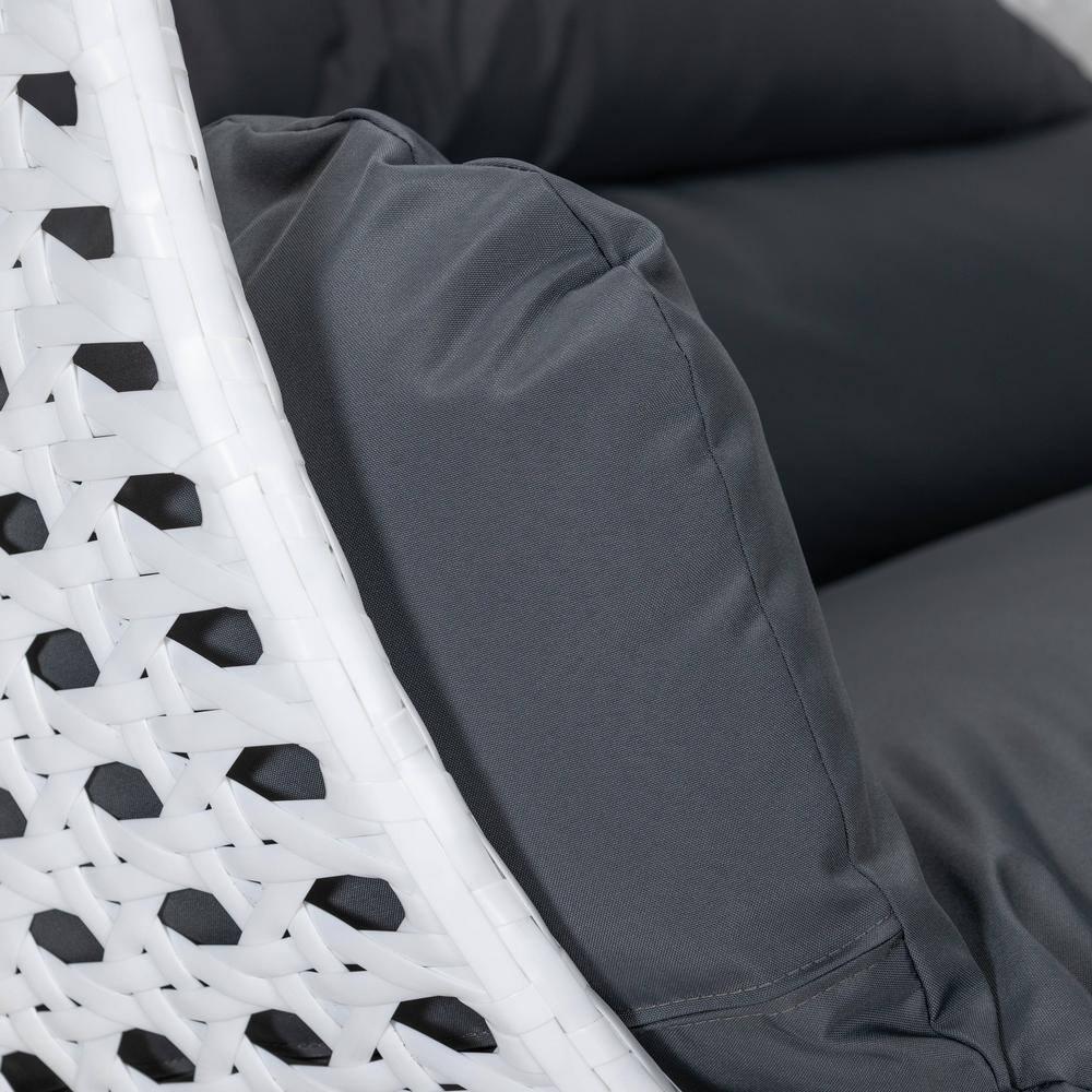 LeisureMod Modern Beige Wicker Hanging Double Seater Egg Swing Chair with Cushion, Dark Grey - Indoor/Outdoor Patio Swing