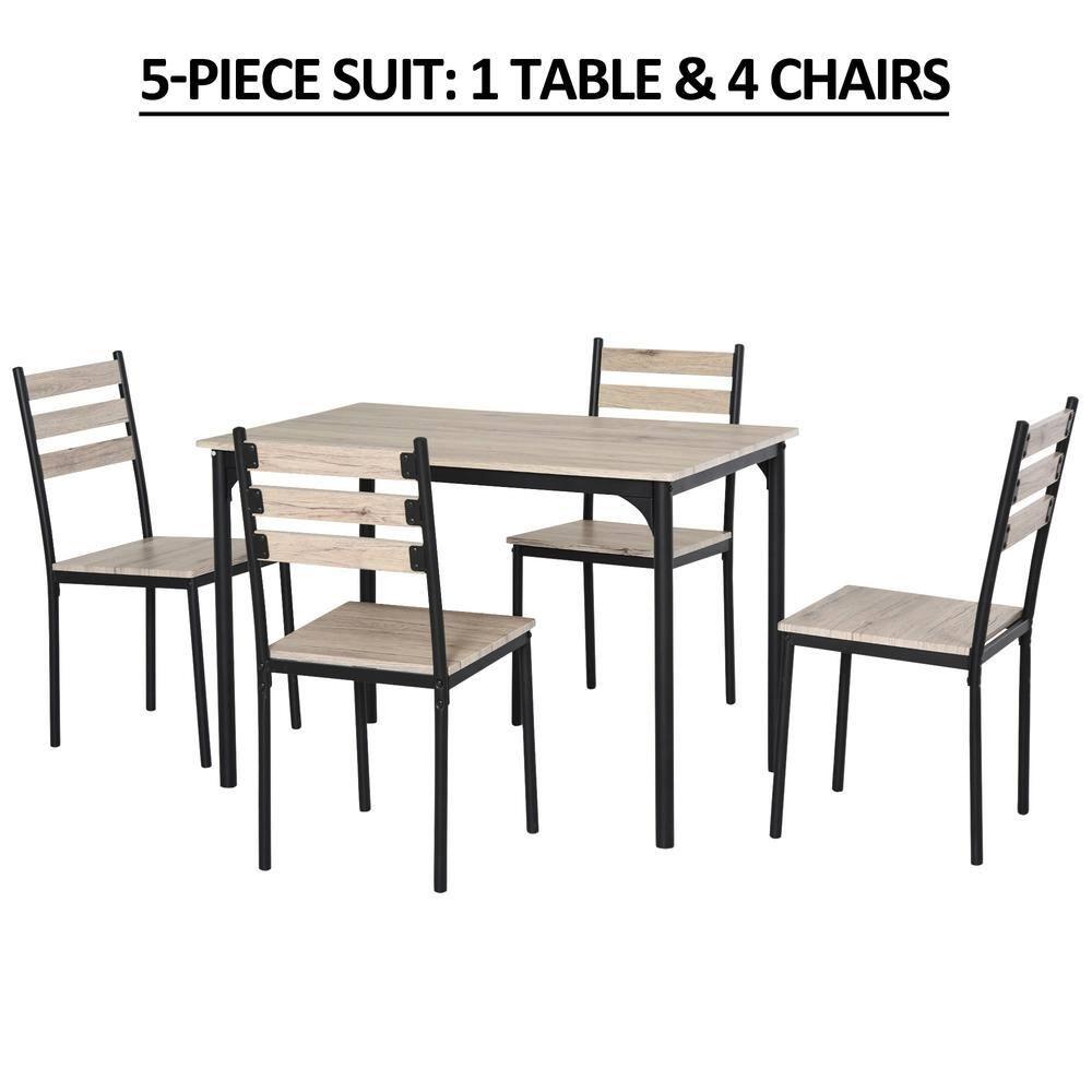 HOMCOM Modern 5-Piece Wooden Counter Dining Kitchen Table Set, 1 Table 4 Chairs Metal Legs, Suitable For Outdoors, gray