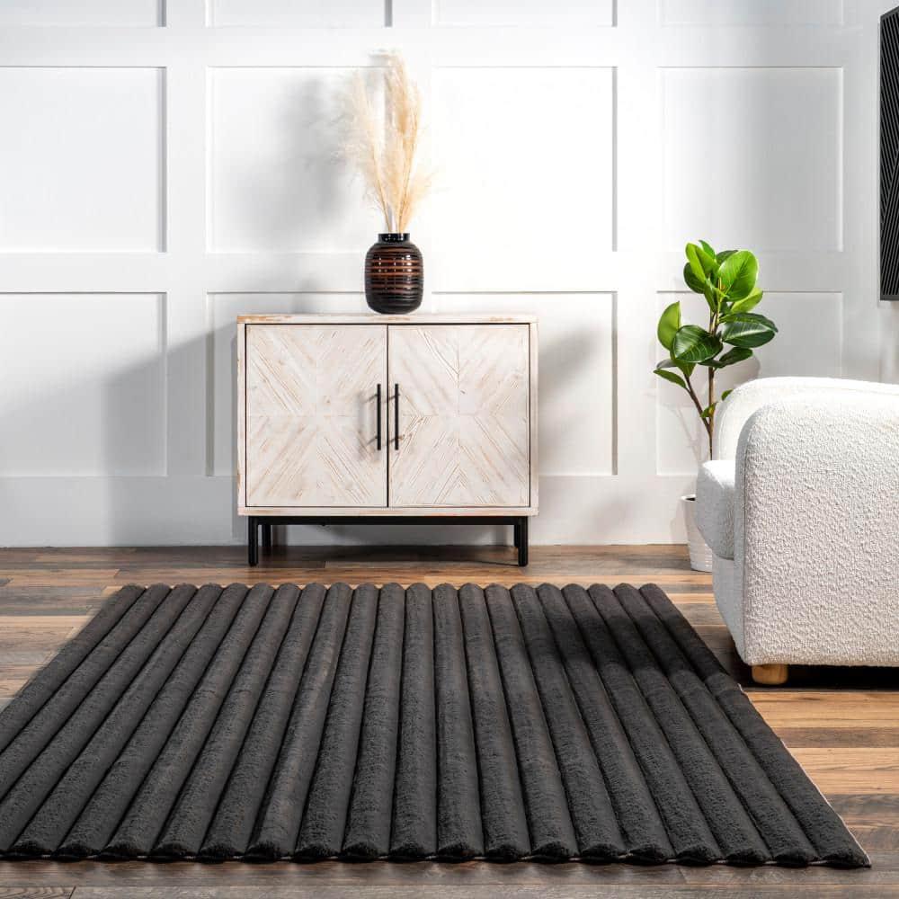 Nuloom Kai Cozy Plush Stripe Faux Rabbit Pet Friendly Premium Machine Washable Area Rug, 5' x 8', Charcoal