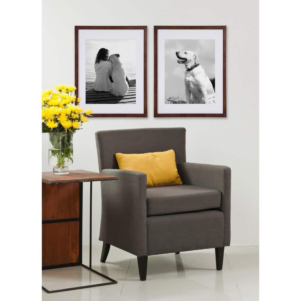 DesignOvation Gallery Rectangle Wood Wall Frame, 14x18 matted to 11x14, Walnut Brown