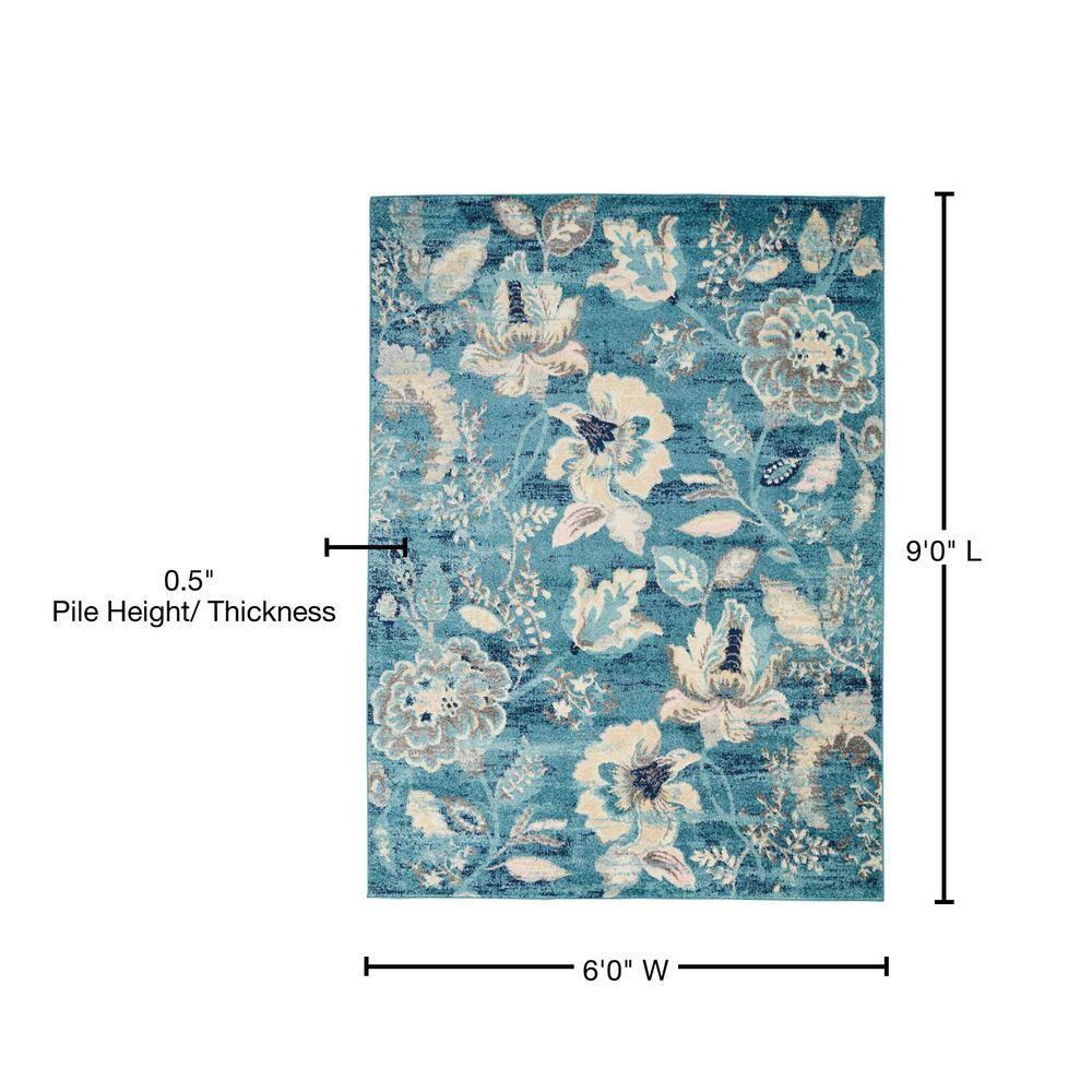 Nourison Tranquil 6' X 9' Turquoise Area Rug French Country Eclectic Floral by Nourison