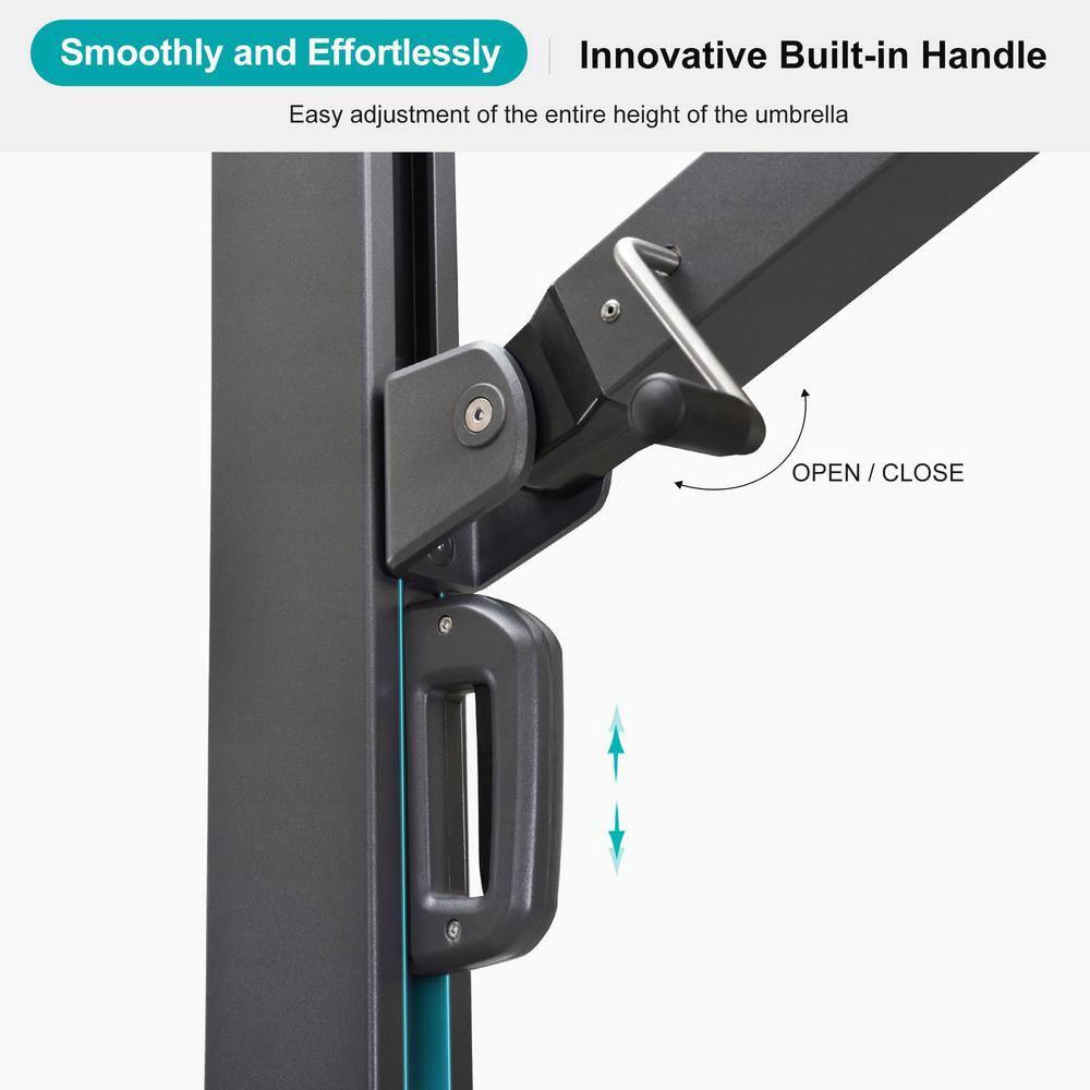 PURPLE LEAF 11 FT Outdoor Cantilever Umbrellas Square Aluminum Offset Hanging Umbrellas with 360°Rotation Tilt Adjutable Garden Pool Large Patio Umbrella,Gray