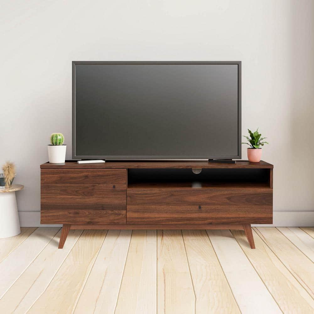 Lifestyle Solutions Westley Mid-Century TV Stand for TVs up to 55" Maximum, Walnut Brown Finish Wood