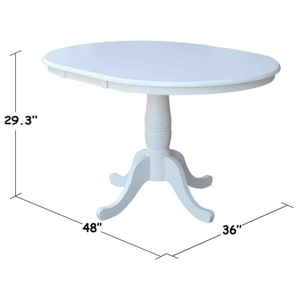36" Kyle Round Top Pedestal with 12" Drop Leaf Dining Table White - International Concepts: Oval Kitchen Table for 4, Butterfly Leaf