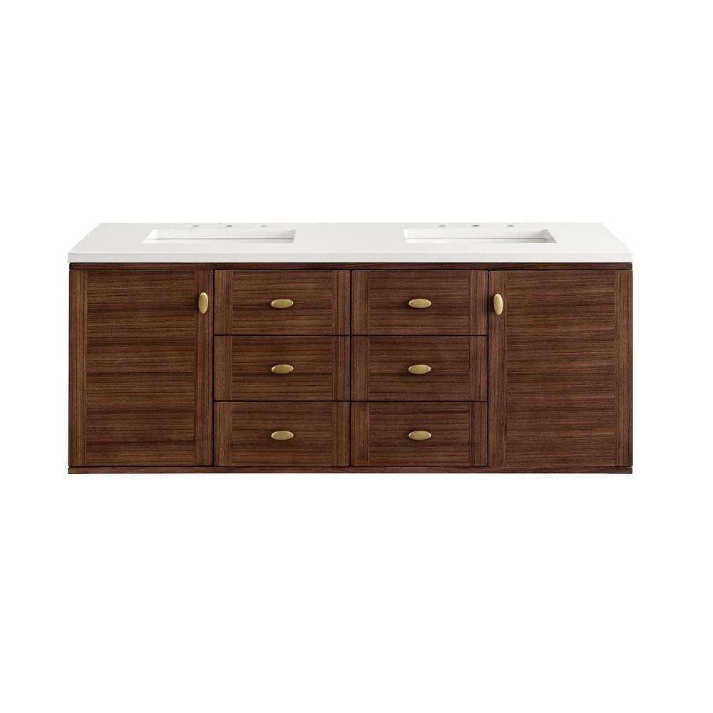 Amberly 60" Walnut Double Vanity with White Quartz Top